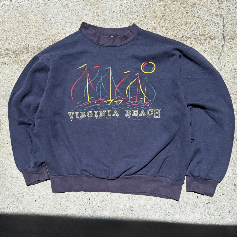 Vintage Ocean Fashions Virginia Beach Sailboat Sweatshirt Navy Blue Large USA